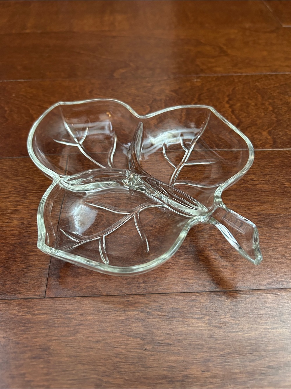 Vintage Hazel-Atlas Leaf Shaped Clear Divided Glass Dish